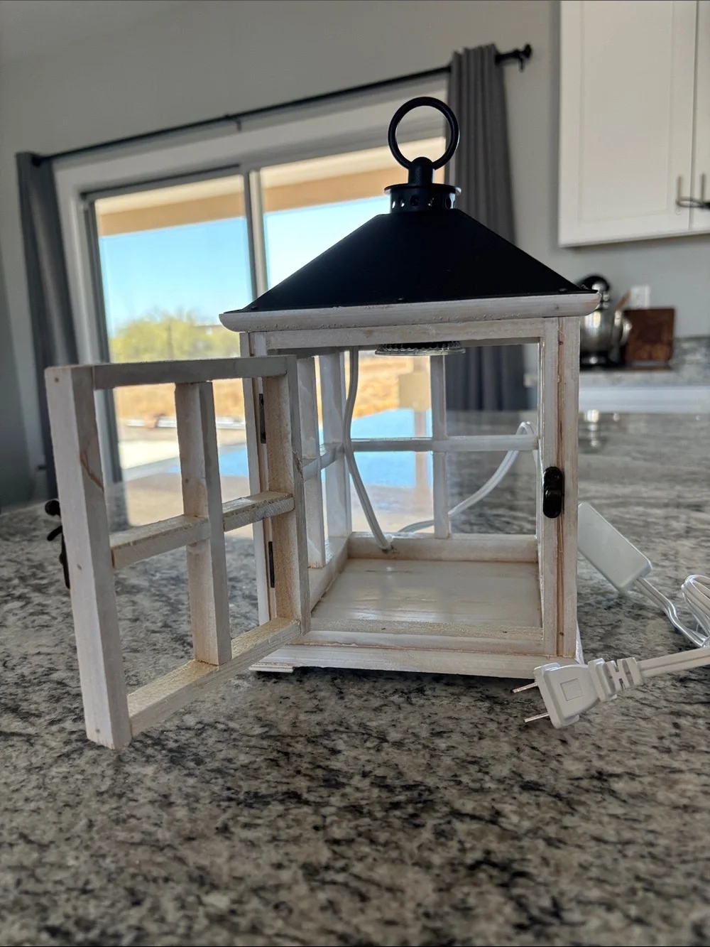 Weathered White Wooden Lantern (Candle Warmer)